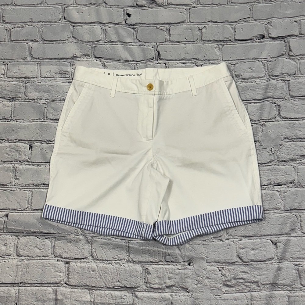 Talbots White Shorts with Blue Striped Hem